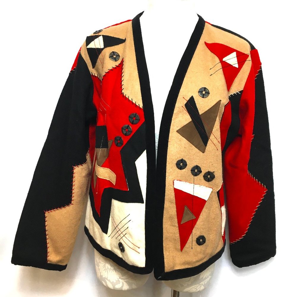 Vtg 90's YAK MAGIK Patchwork "Art To Wear" Embellished BoHo Jacket Vtg Medium